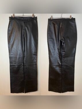 Vera Pelle Vintage Classic Black Leather Straight-Leg Pants IT 42 / US 6